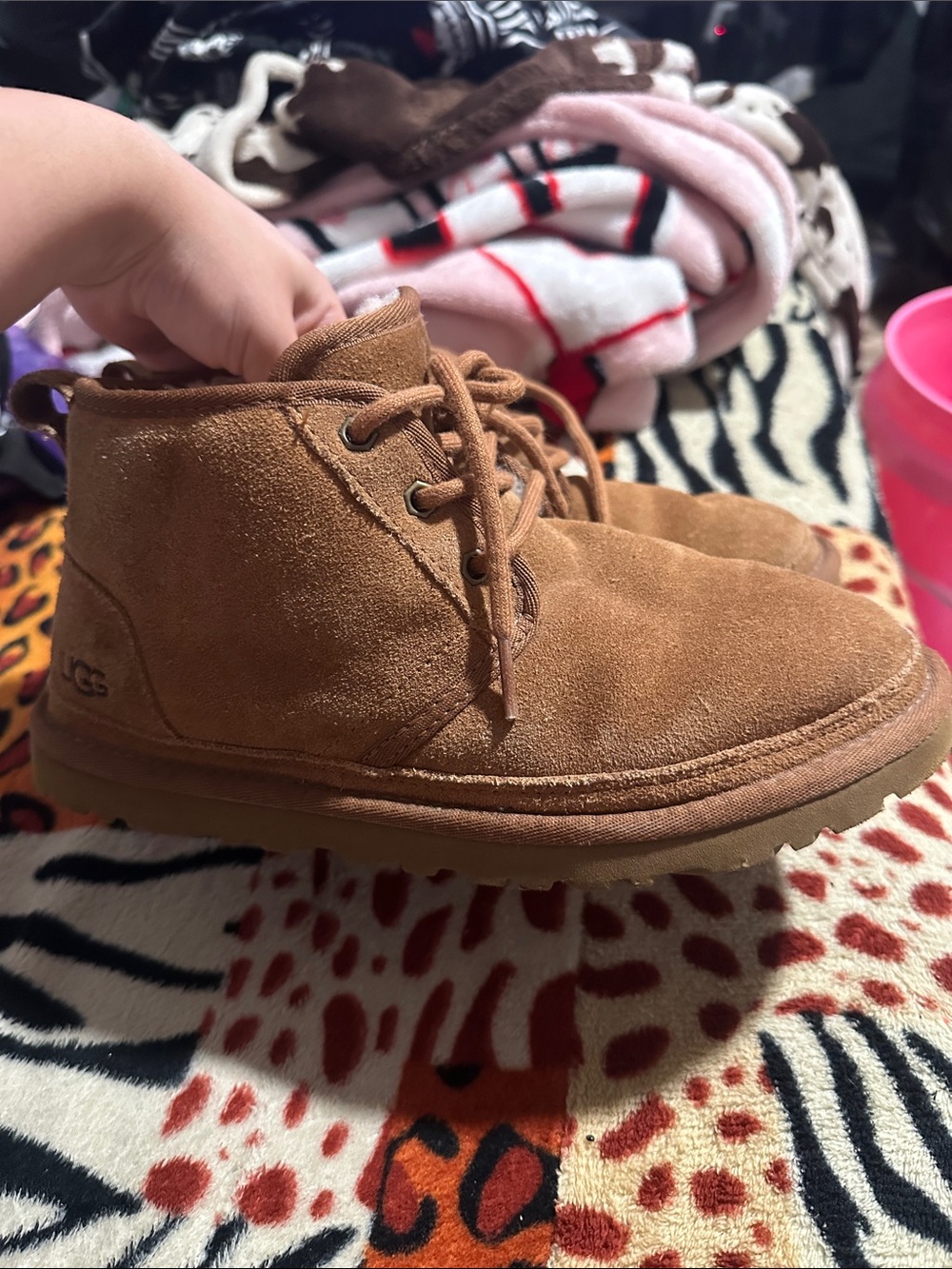 UGG Kids Chestnut Brown Suede Lace-Up Ankle Boots